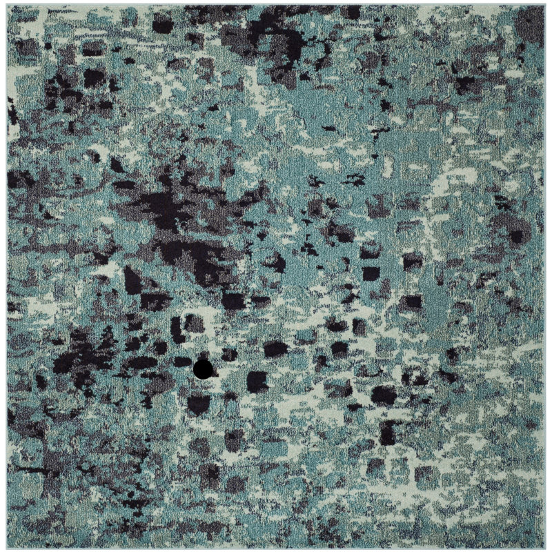Hertzler Abstract Light Blue/Multi Rug, Square 6'7"