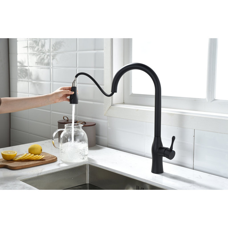 Robinet de cuisine rétractable à poignée simple, Noir