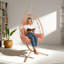 Fauteuil suspendu suspendu en osier avec support et coussin lavable pour patio-133409607-133409613