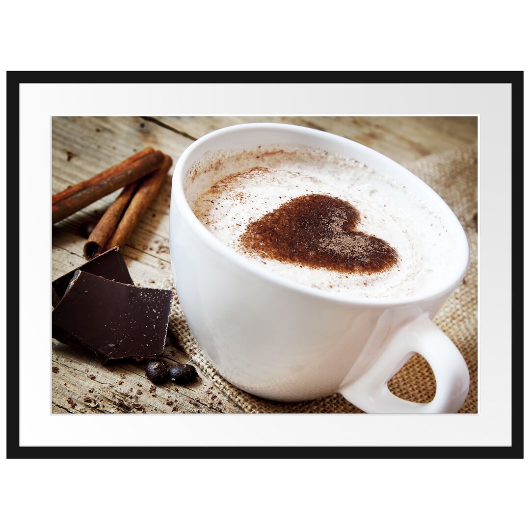 Gerahmtes Poster Tasse Kaffee mit Schokolade