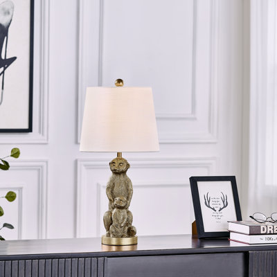 Lampe de table 23 po en résine dorée avec abat-jour en lin