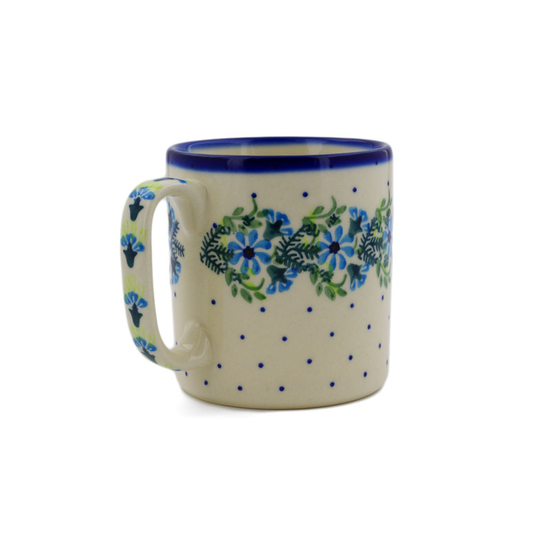 Handmade Stoneware Coffee Mug, 1, Blue Wreath