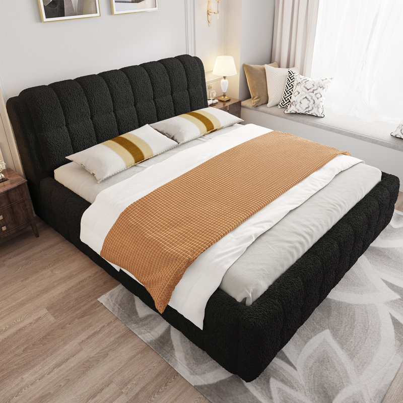 Upholstered Platform Bed, California King, Black