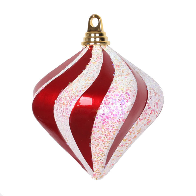 Ornement en forme de diamant, Rouge / Blanc, H 6 po x l 6 po x P 6 po