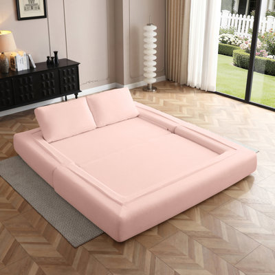 81''  Convertible Sofa Bed,3 In 1 Folding Floor Couch Corduroy Fold Out Couch Bed Futon Sleeper Mattress With Pillows,Boneless Sofa Comfy Lounge Loveseat For Living Room, Bedroom, Pink