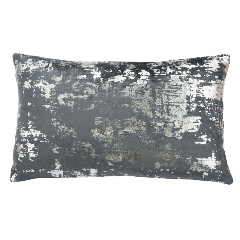 Abstract Cotton Blend Reversible Throw Pillow, 12" x 20", Blue/Silver