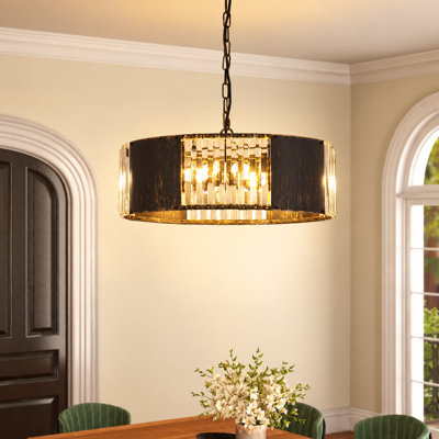 5-Lights Round K9 Round Chandelier Dia 44CM Pendant With Crystal Strip Pendant Light Fixture, Retro Distressed Black Gold