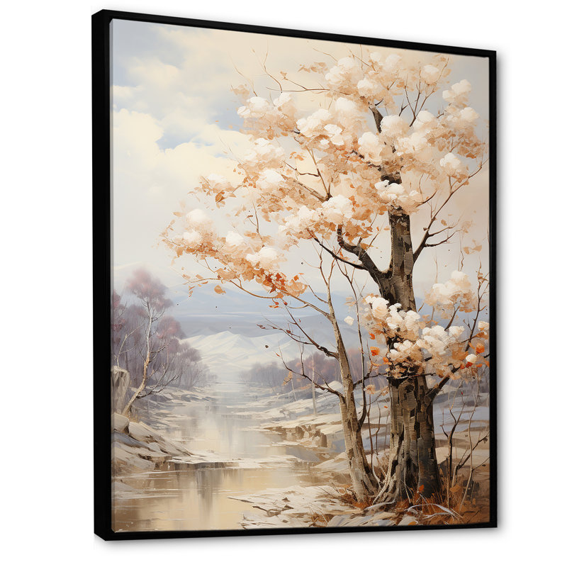 «Mute Tone Oak Trees In Autumnn I», reproduction sur toile, H 32 po x l 16 po x P 1 po, Cadre flottant noir