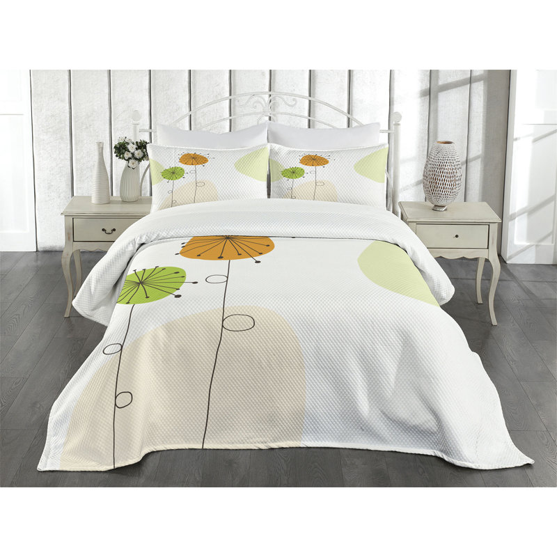 Ambesonne Dandelion Bedspread Set Shower Theme Dark Brown Orange Green