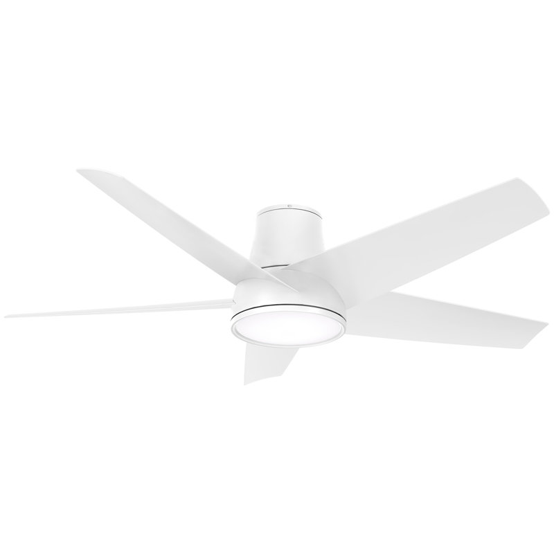 58'' 5 - Blade Outdoor LED Smart Standard Ceiling Fan with Remote Control and Light Kit Included, Flat White