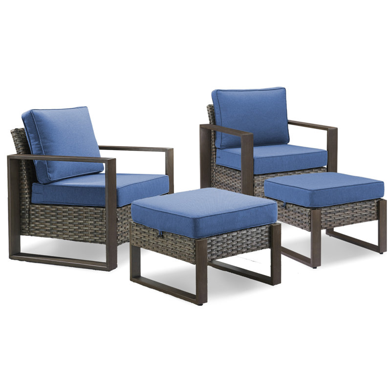 Chaise longue d'extérieur en acier thermolaqué Allcot, Bleu / gris