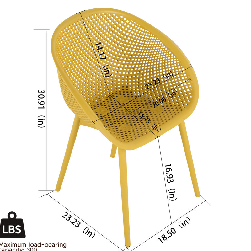 2 Lightweight Earthy Yellow Lounge Chairs With All-Weather Pp Material, -, , 90 Assembly, Ergonomic Contour And Mesh For Patio Living Room Comfort Chairs, Plastic Construction, , Breathable Mesh,