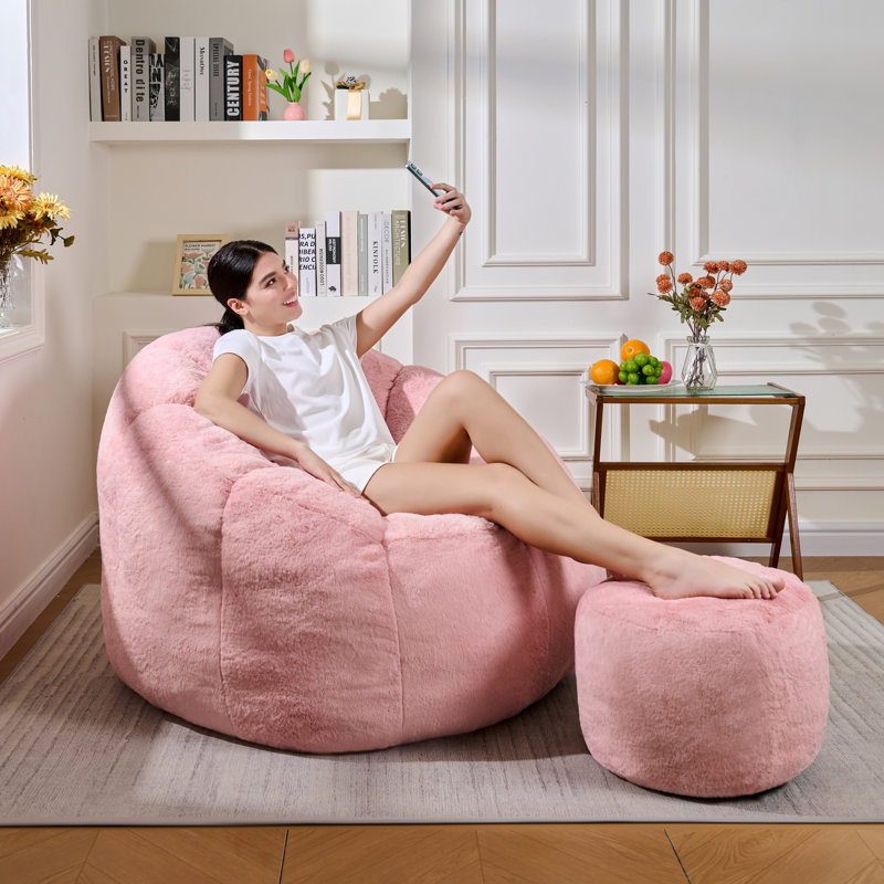 Faux Fur Indoor Bean Bag Set, Pink