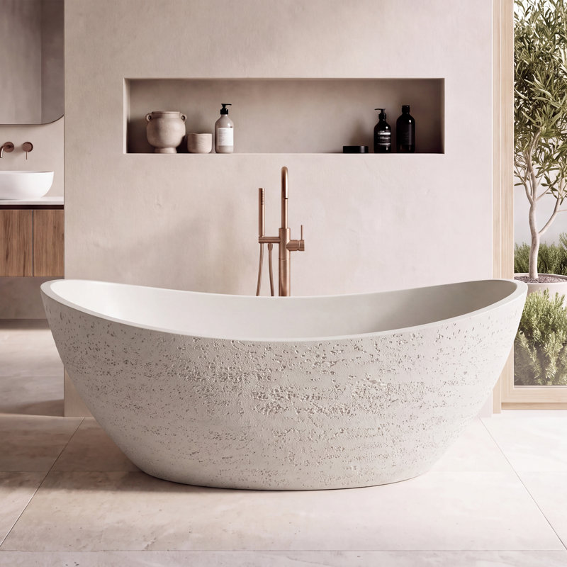 Forma 73'' Freestanding Tub Solid Surface Stone Outdoors Deep Freestanding Soaking Bathtub
