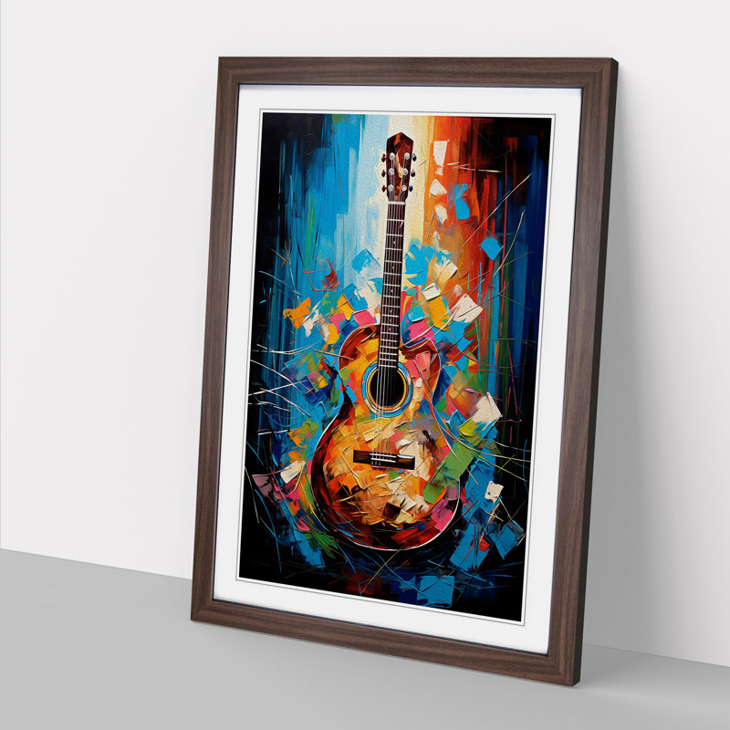Acoustic Guitar Modern Art - Framed Print, 46cm H x 34cm W x 2cm D, Walnut Framed