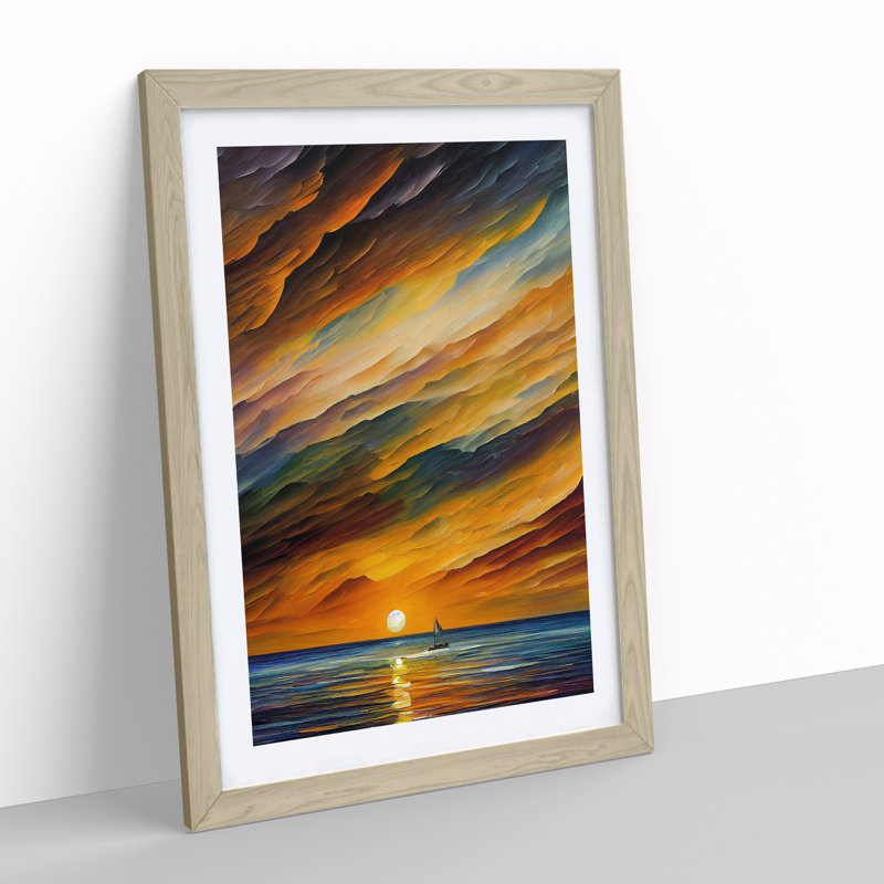Boats Under the Sunset No.3 - Wall Art, 66cm H x 48cm W x 2cm D, Oak Framed, White
