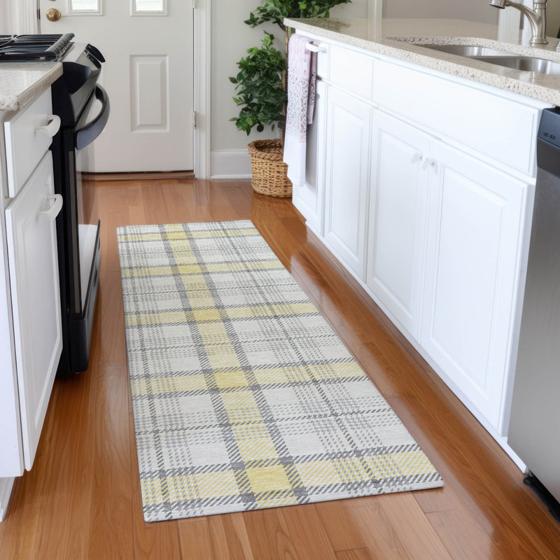 Premium Machine Washable Corum AMF1052 Plaid Rug, Tapis de couloir 2 pi 3 po x 7 pi 6 po