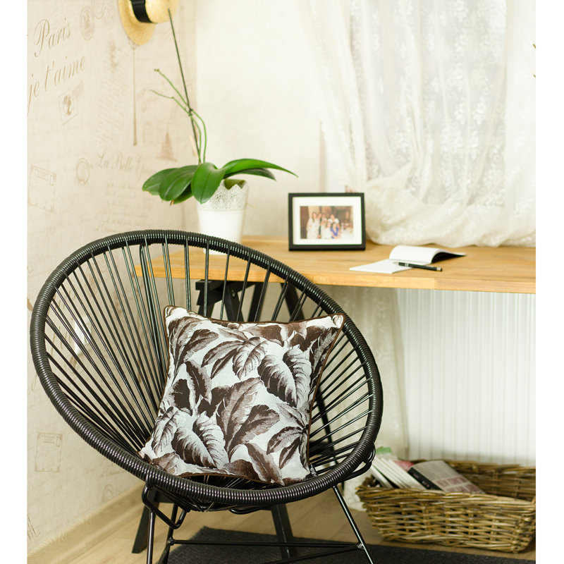 Brown and White Jacquard Tropical Leaf Throw Pillow Cover