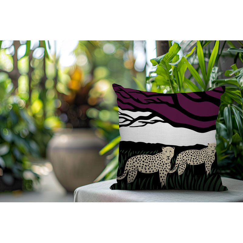 Oreiller carré réversible intérieur / extérieur Vold Leopard, Carré 16 po, Mauve