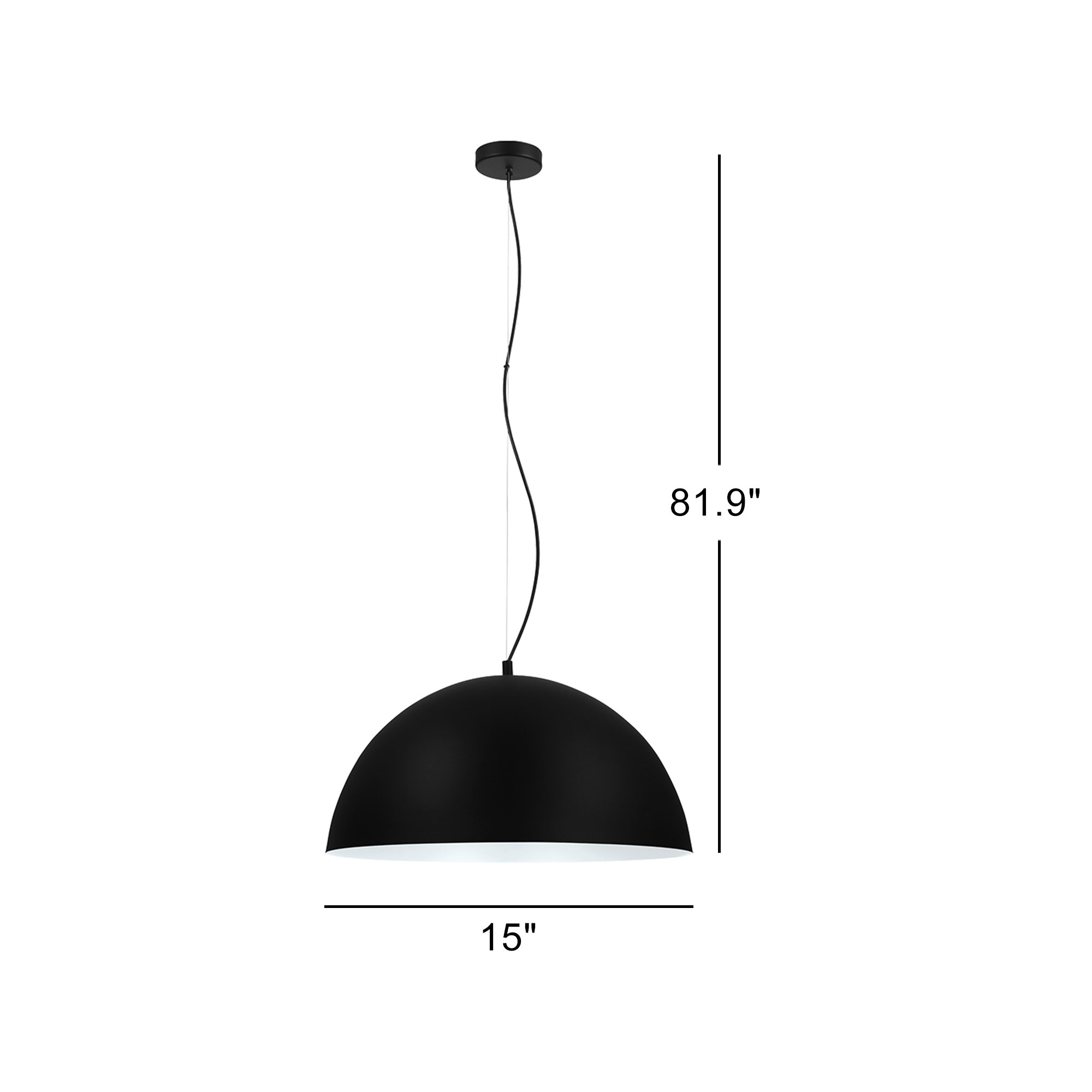 Ainslee Single Light Metal Dimmable Pendant, 81.9" H x 15" W x 15" D, Black/White