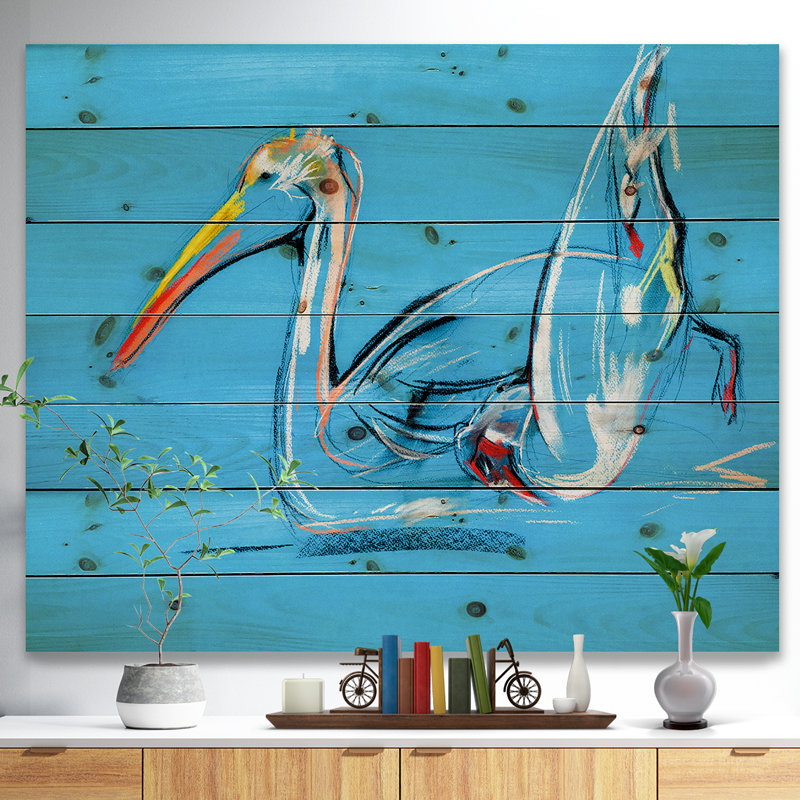 Pelican, peinture sur bois sans cadre, H 24 po x l 36 po x P 1 po