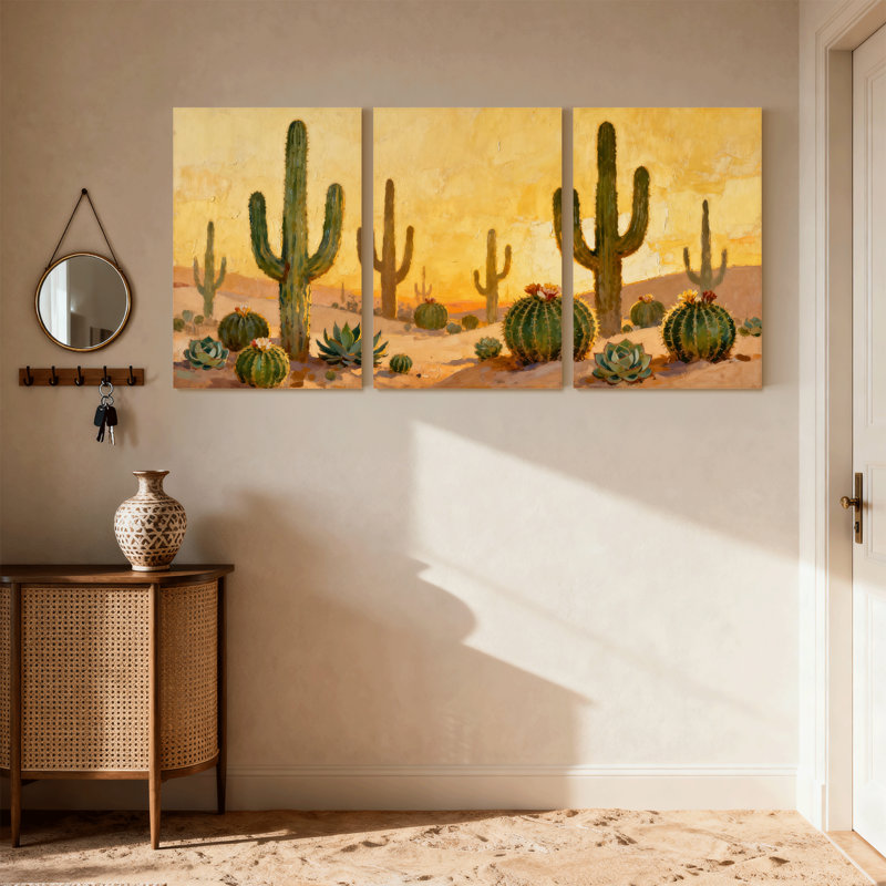Cactus, paysage désertique avec cactus et plantes grasses, ensemble de 3 impressions sur toile, H 18 po x l 36 po
