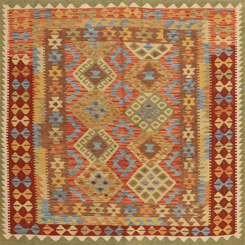 Tapis de zone orange/brun/bleu contemporaine Brightmoor, Carré 3 pi