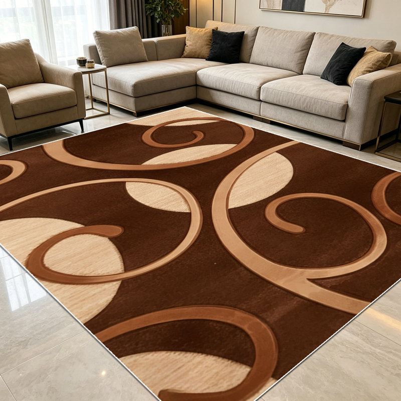 1PC Vintage Swirl Geometric Neutral Brown Tone area rugs for Living Room, Soft and Comfortable, Suitable for all seasons, easy-to-maintain, machine washable Indoor floor mat, Under Table Farmhouse suitable for dining room, bedroom, entryway, kitchen,