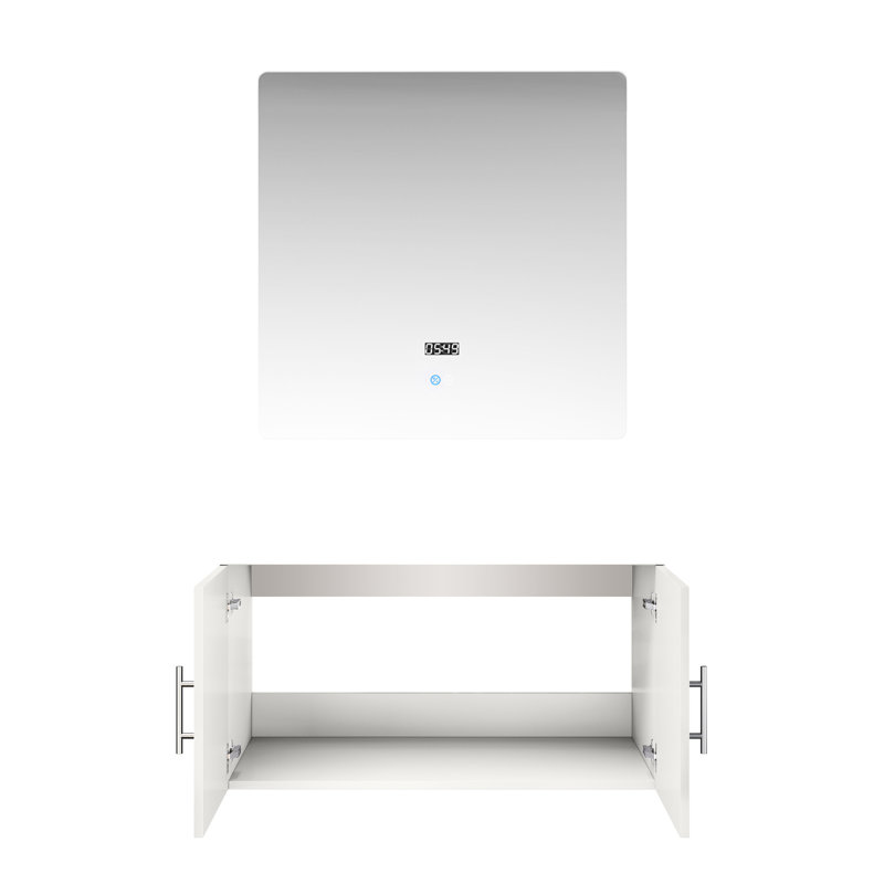 36 po L x P 22 po Meuble-lavabo blanc brillant avec miroir à DEL - Possibilités de rangement abondantes, Glossy White