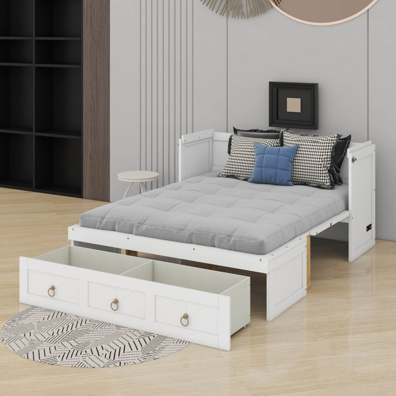 Lit escamotable double avec port USB et grand tiroir