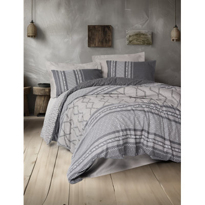 Ensemble de housse de courtepointe Ranforce King | 100% coton, 94,5 po x 86,6 po | Comprend 2 taies d'oreiller (23,6 po x 23,6 po) | Lavable à la machine, 145 fils, fermeture à boutons pour couette et fermeture à enveloppe pour taies d'oreiller | Liter