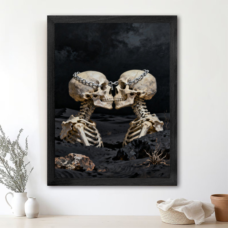 Art mural rétro noir, "Le baiser du crâne", impressions de style rétro, H 37 po x l 25 po