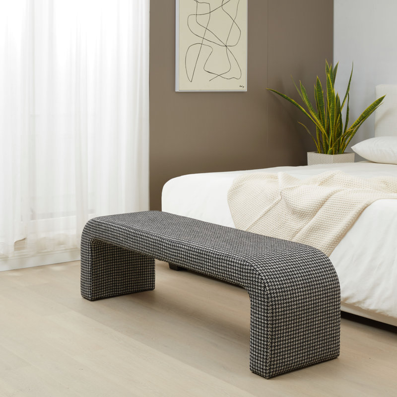 Daine 62" Upholstered Bench, Black/White Houndstooth