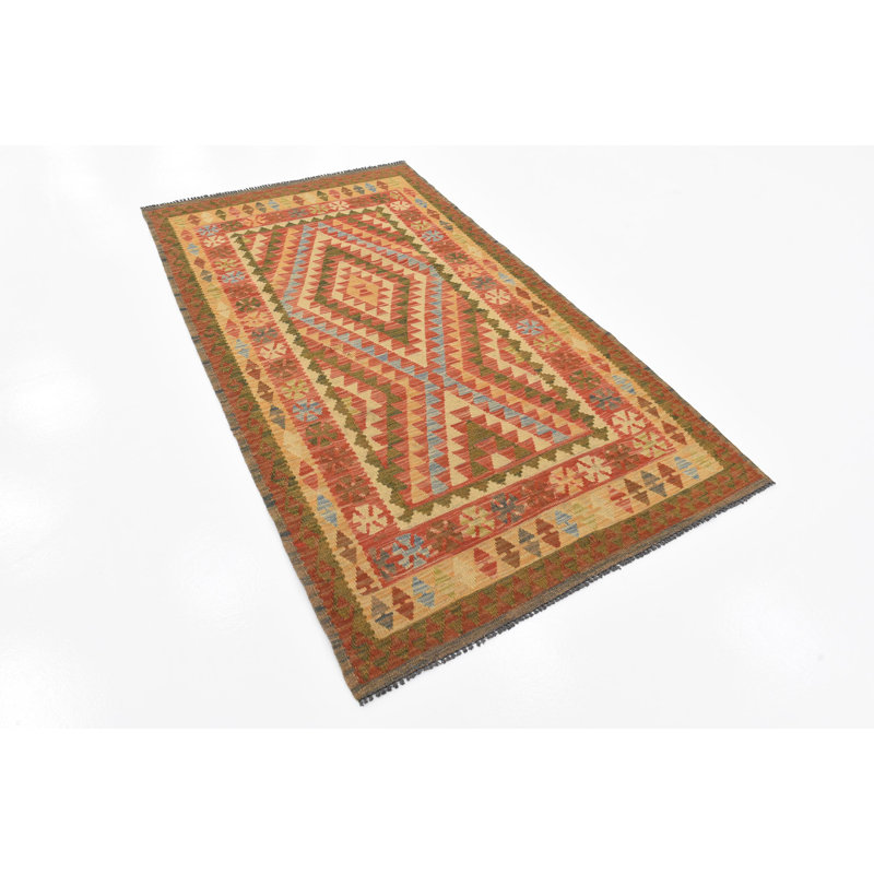 Tapis de la zone en laine noué la 3 pi 7 po x 6 pi 5 po one-of-kind à la main olive/rouille/beige Doorfield