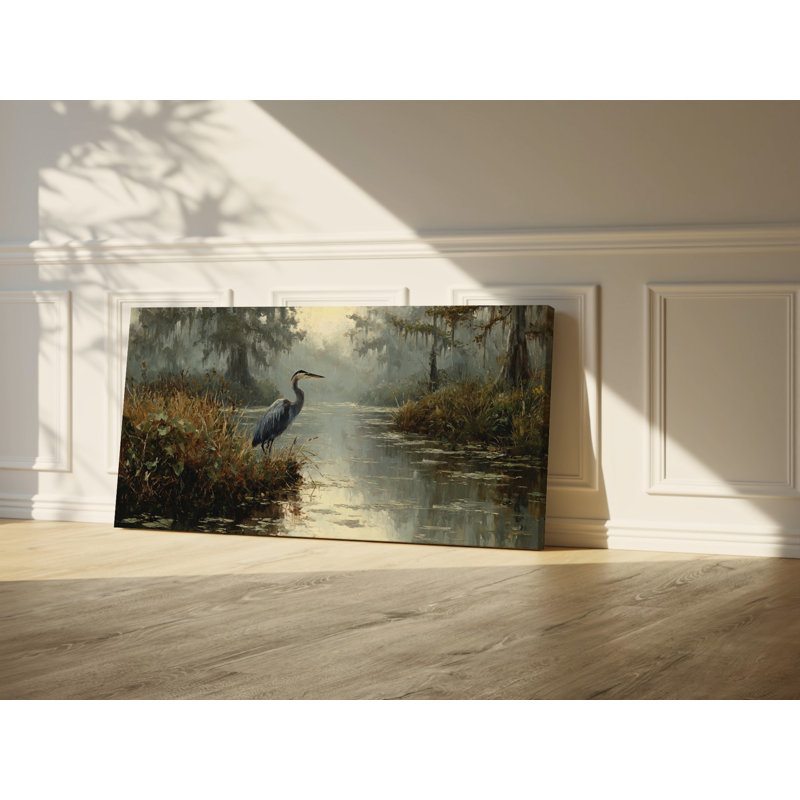 Art mural sur toile Great Blue Heron River Misty Swamp, H 40 po x l 80 po x P 1,5 po