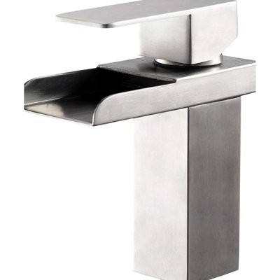 Robinet de salle de bain en nickel brossé - monotrou, poignée avec surface en terre, fonction trou