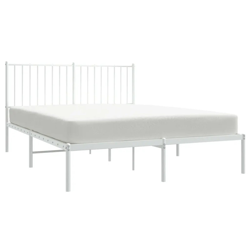 Metal Bed Frame with Headboard White, European Double (140 x 200cm)