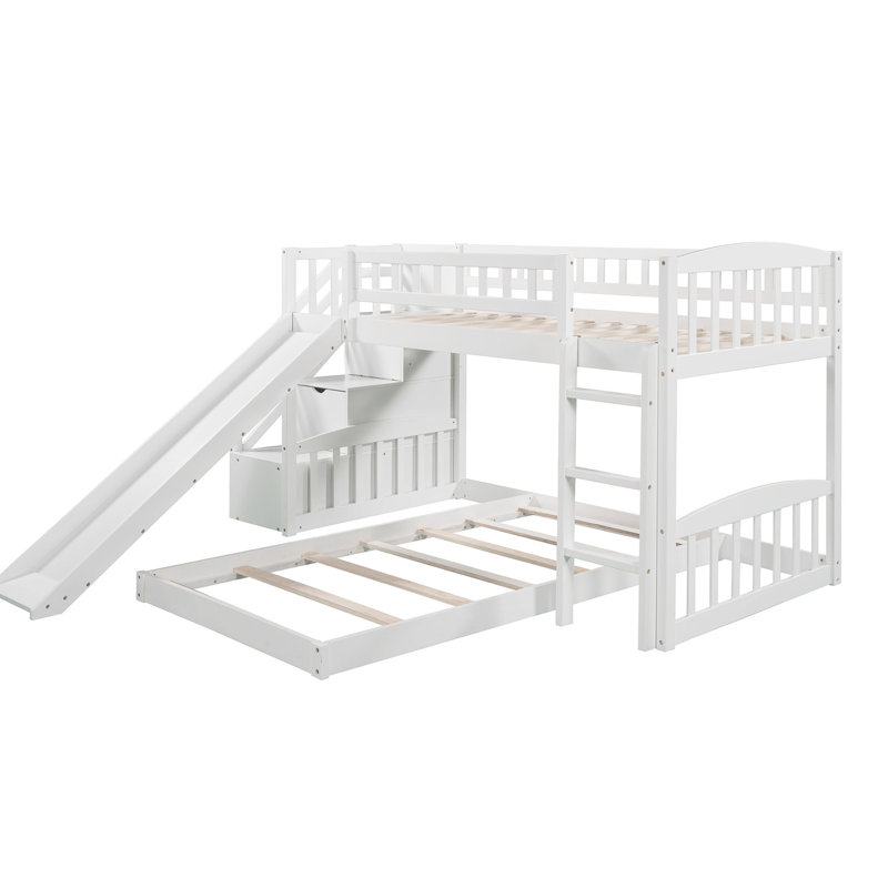 Lit simple au-dessus d'un lit superposé blanc avec grimpeur agréable et tiroirs de rangement à configuration flexible - Fascination