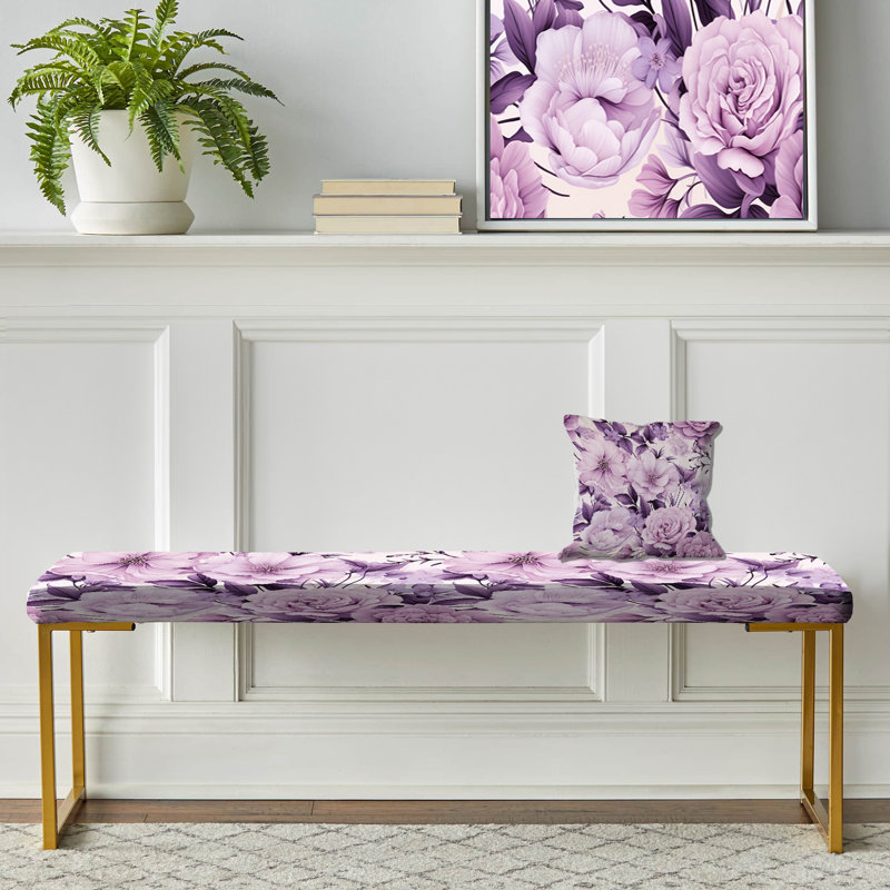 Victorian Elegance Soft Lavender Blossom - Floral Upholstered Gold Bench