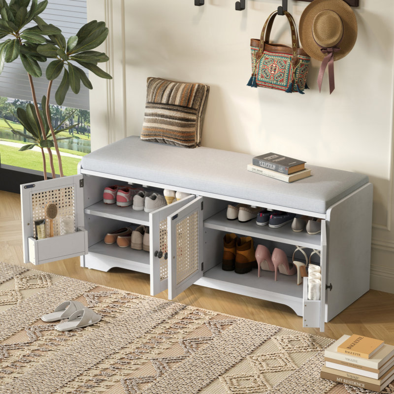 Banc de rangement Rustic, Blanc