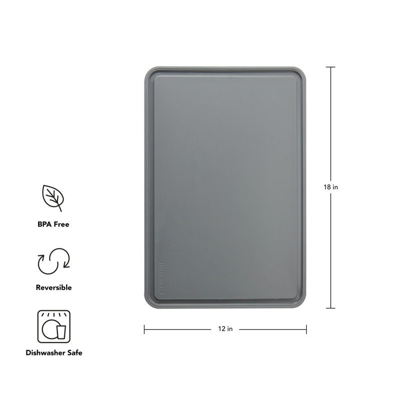 Kitchenaid Classic Non-Slip Poly Cutting Board, 12X18 Inch, Gray