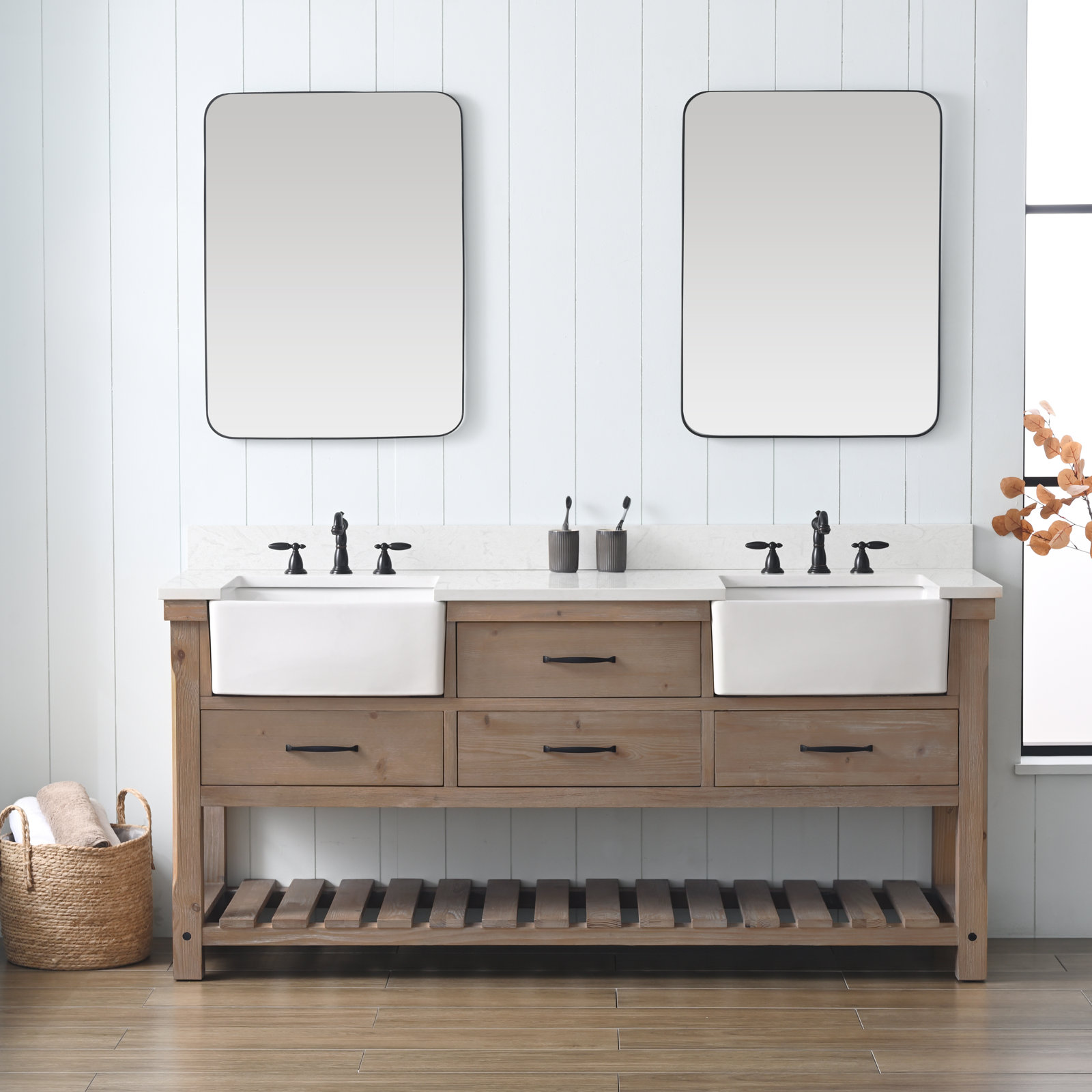 Cookeville 72" Double Bathroom Vanity, Weathered Natural/Matte Black