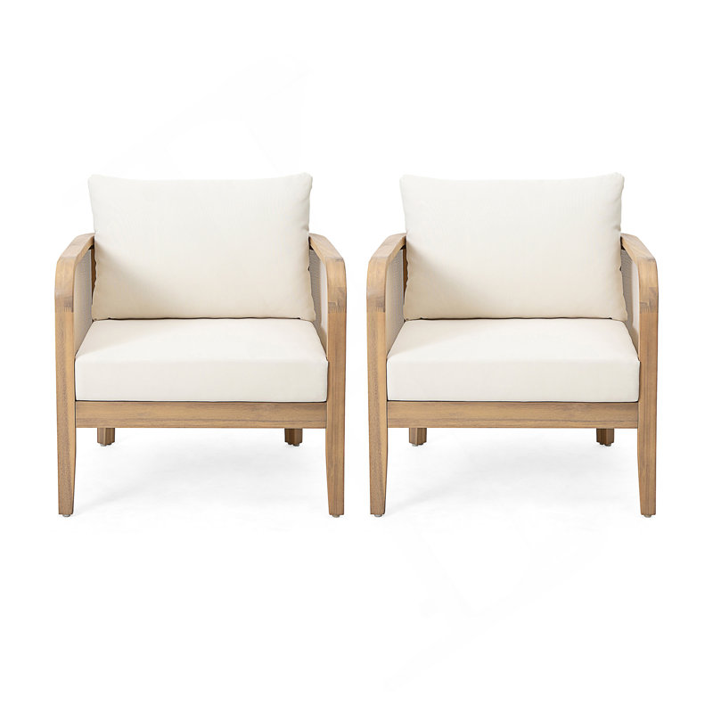 Fauteuil club d'extérieur en bois d'acacia avec filet PVC-coated polyester et coussins imperméables