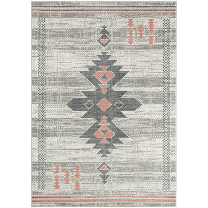 Tapis crème et rose Artioma PRT110D, Rectangle 5 pi 3 po x 7 pi 6 po