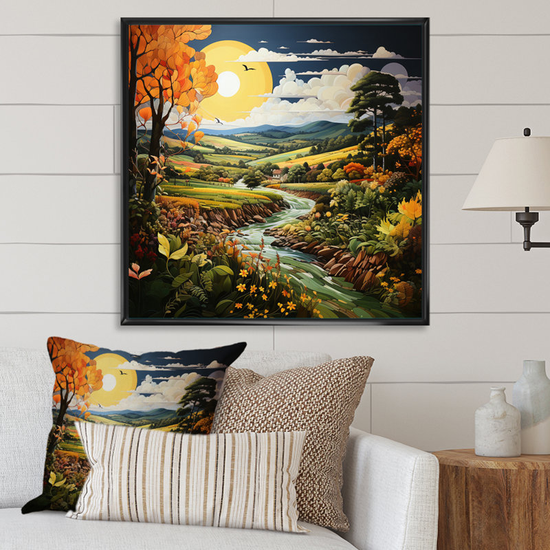 Countryside Pastoral Patchwork II - Landscapes Wall Art Living Room, H 16 po x l 16 po x P 1 po, Cadre flottant noir