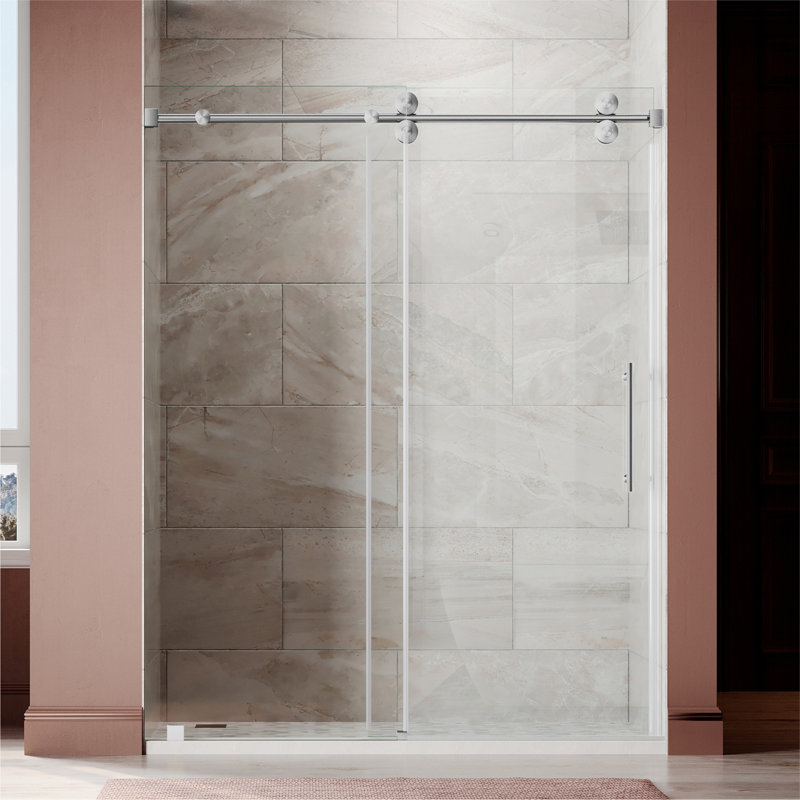 Uks04 56 In. To 60 In. X 76 In. H Frameless Sliding Shower Door In Brushed Nickel With 3/8 In. (10mm) Clear Glass 