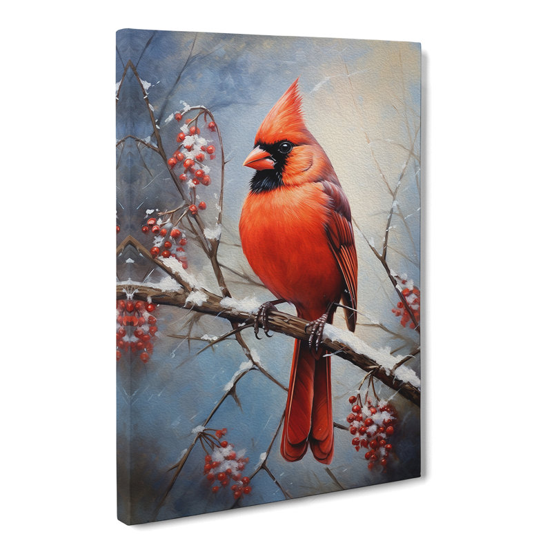 Cardinal Bird Modern - Art Prints - Wrapped Canvas, 50cm H x 35cm W x 3cm D