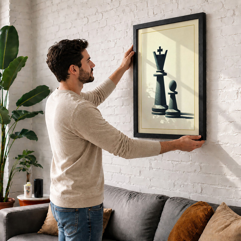 Queen and Pawn Minimalist 1 Piece Single Picture Frame Wall Art, A1 - 84.1 x 59.4 cm, Black