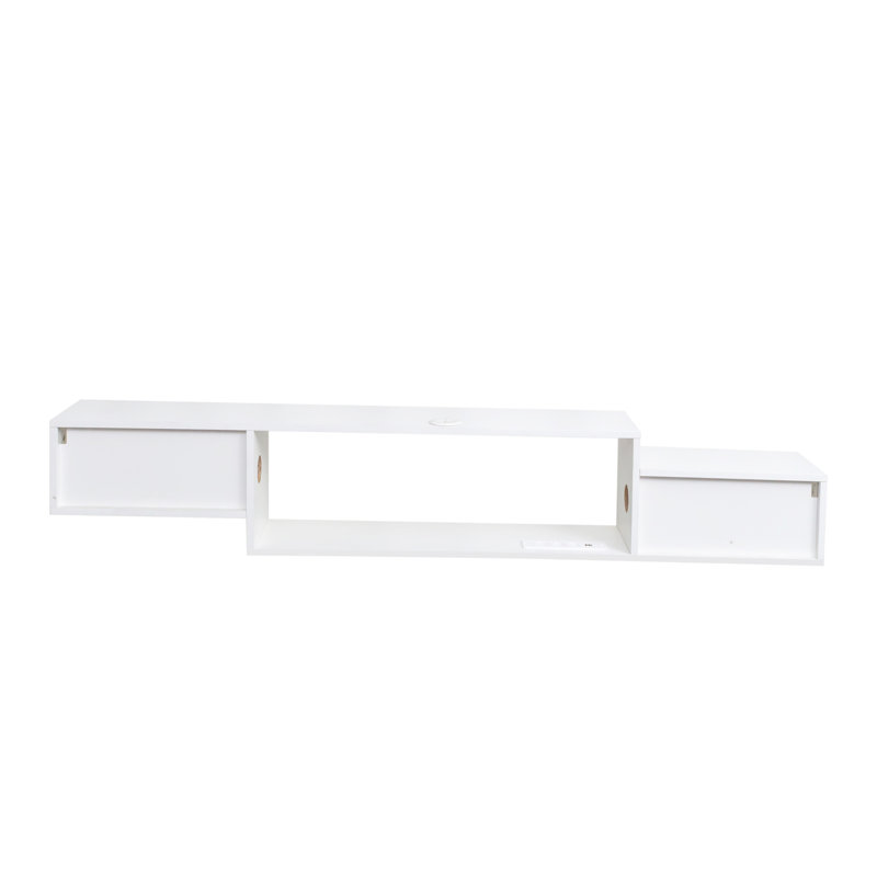 65.35In Wall Mounted Floating  TV Stand With 20 Color Leds And Charging Station, White