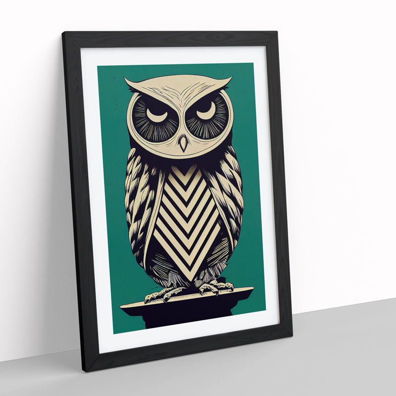 Sitting Owl - Framed Print, Black, 64cm H x 46cm W x 2cm D